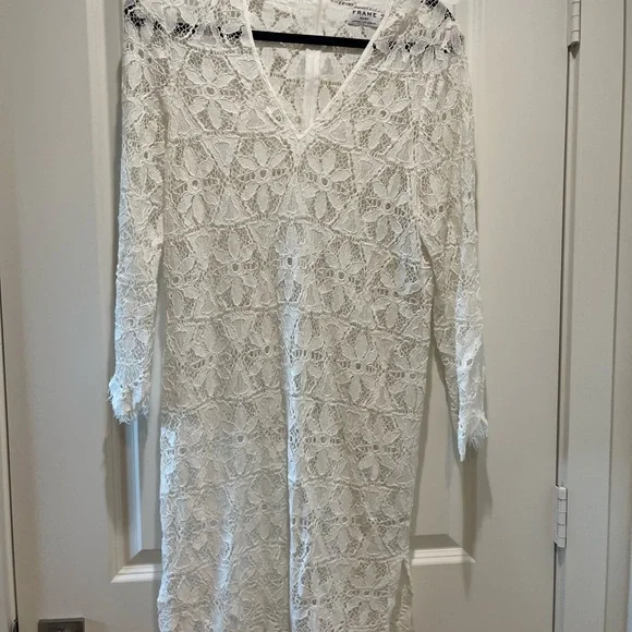 Frame White Long Sleeve Lace Cover Up Dress - Picture 4 of 7